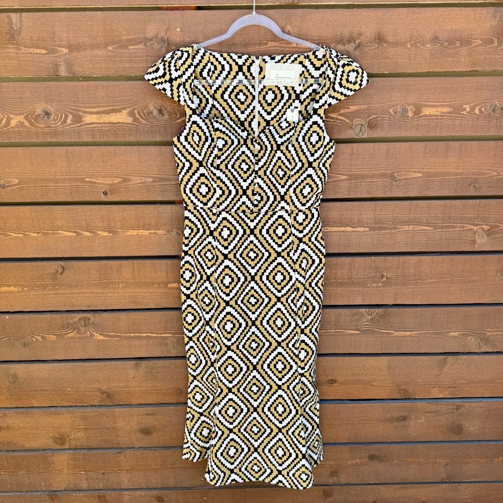 Anthropologie Cecily Geometric Diamond Fit & Flare Midi Sheath Dress Sz M
